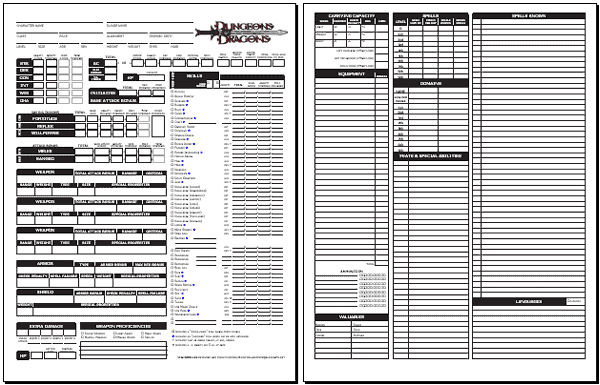 Blackmoor S D D 3 0 Character Sheet Standard 1 05